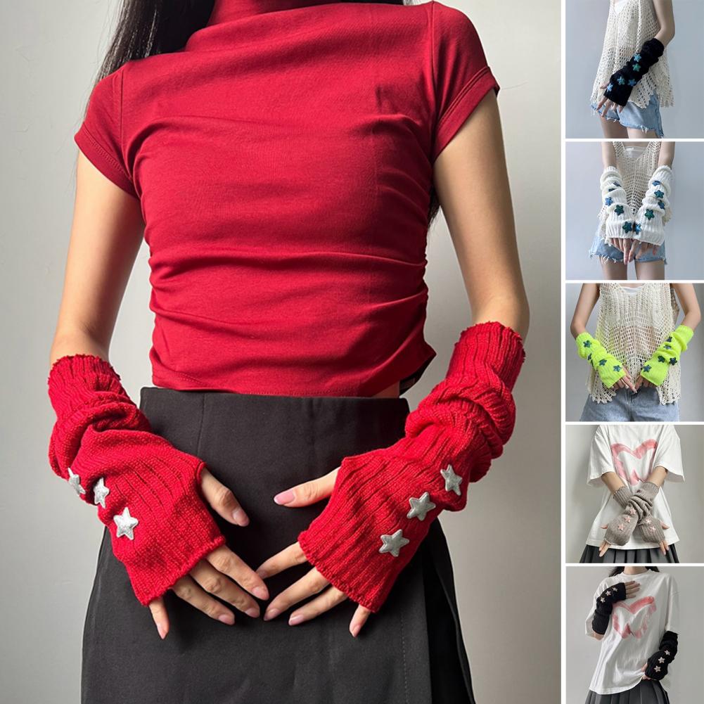 Fingerless Glove Knit - Women's Autumn Winter Warm Star Pattern