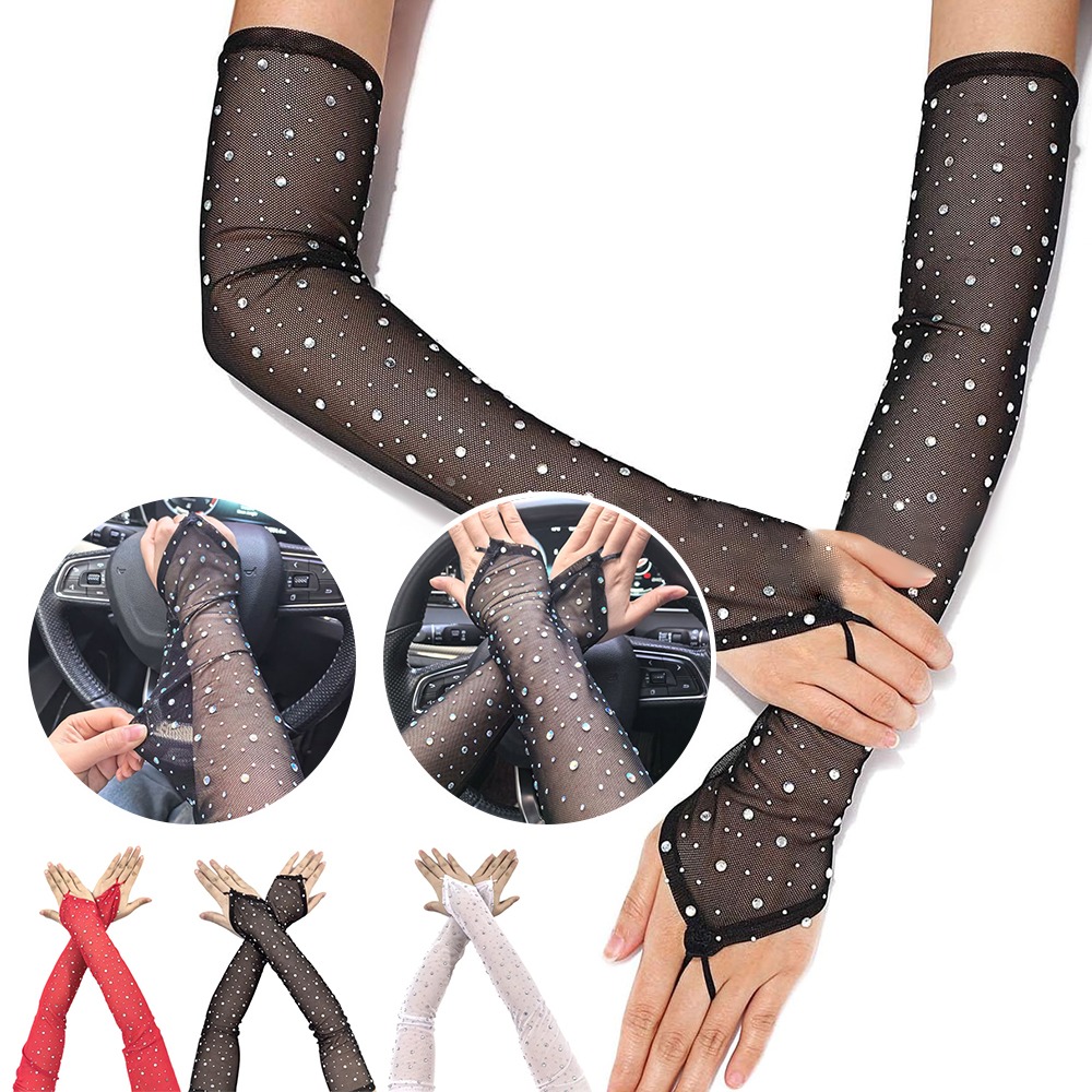 1 Pair Shiny Rhinestone Mesh G - Fingerless Glove Knit review and price