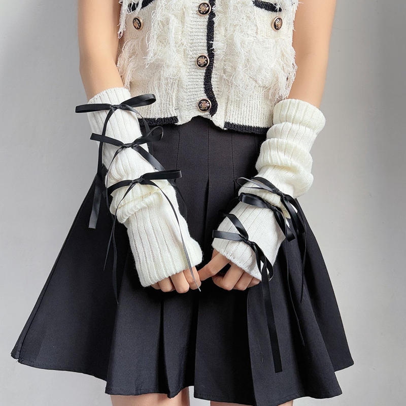 Sweet Ribbon Bow Knitted Warm  - Fingerless Glove Knit review and price
